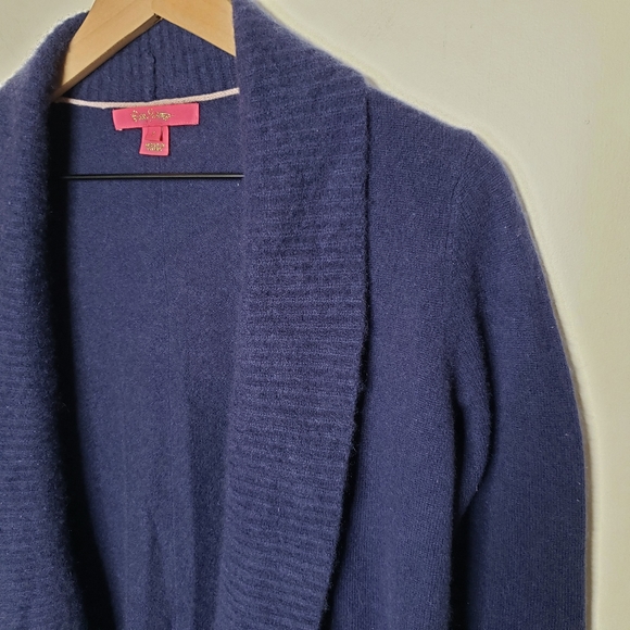 Lilly Pulitzer Sweater Open Cardigan Small Navy Blue Cashmere Norwood Pockets - Picture 3 of 16